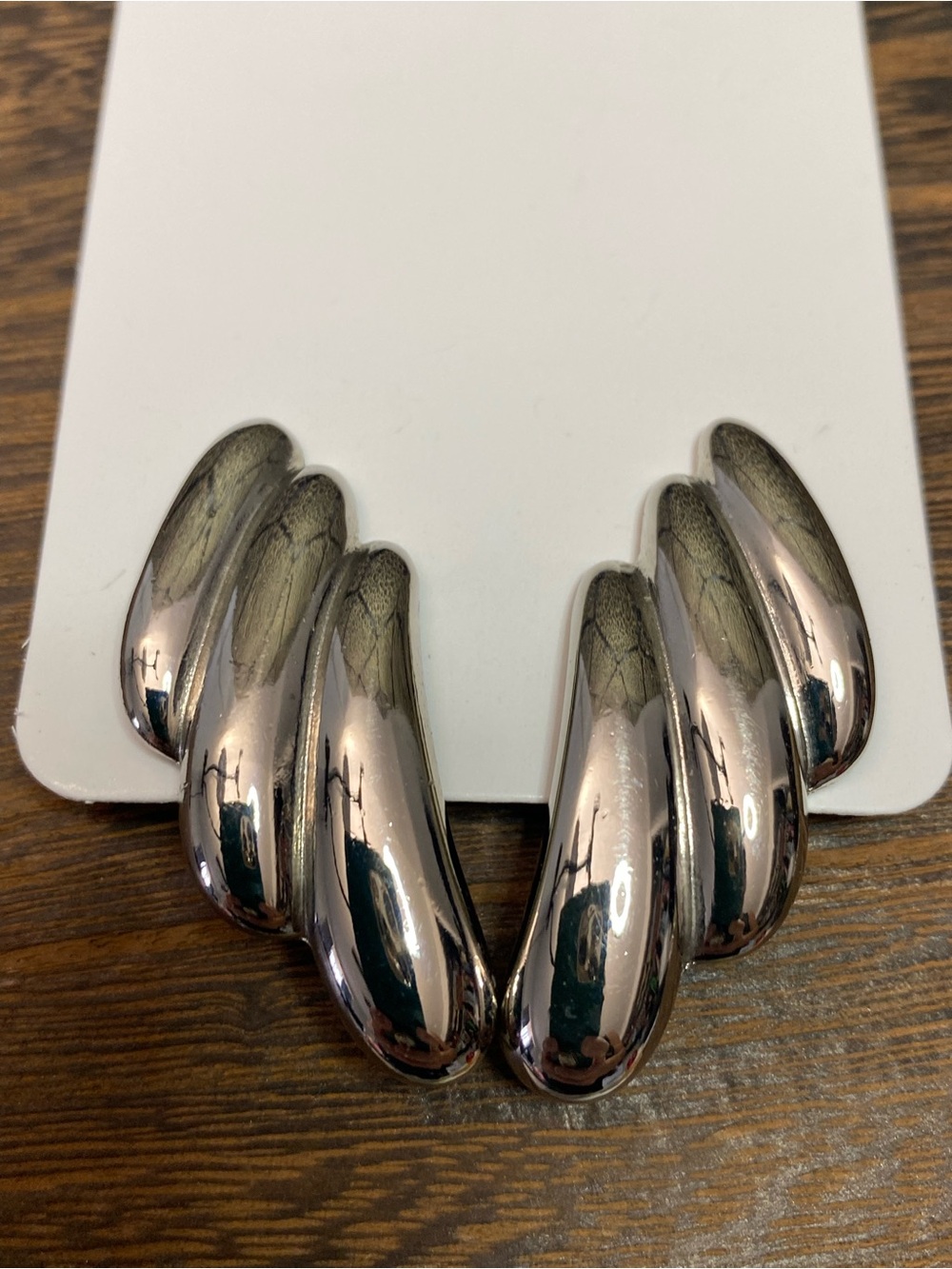 Vintage Silver-Tone Sculptural Triple Leaf Clip-On Earrings Statement Gorgeous